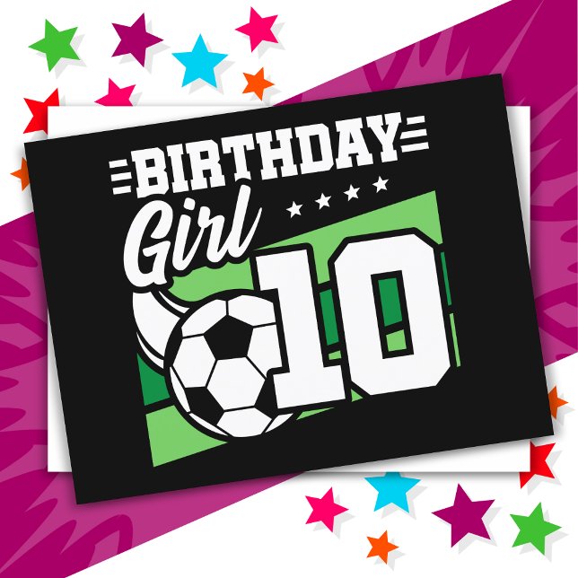 Carte Postale Fille de 10 ans foot-ball anniversaire 10e anniver (Créateur téléchargé)