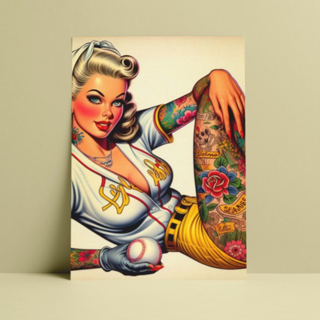Carte Postale Fille De Baseball Tatouée (Créateur téléchargé)