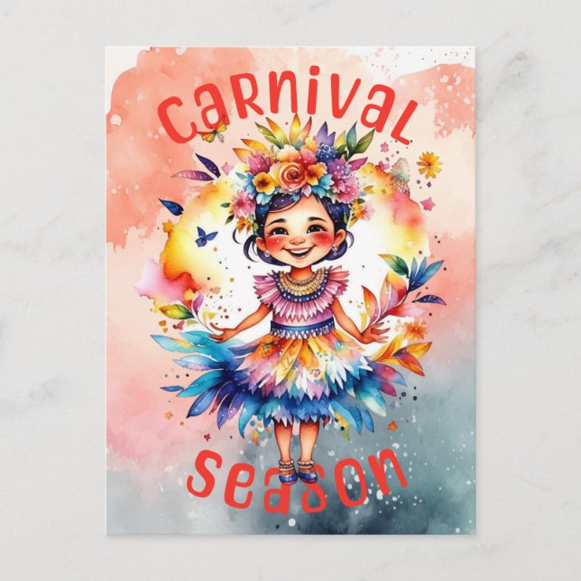 Carte Postale Fille de la saison du carnaval d'aquarelle (Devant)