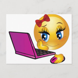 Carte Postale Fille de l'Emoji d'Ordinateur Portable