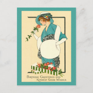 CARTE POSTALE FILLE DE MATINEE ANNIVERSAIRE ART DECO
