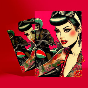 Carte Postale Fille de motard tatouée