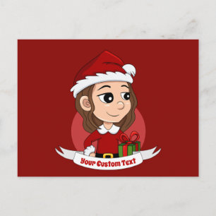 Carte Postale Fille de Noël aux cheveux bruns ondulés