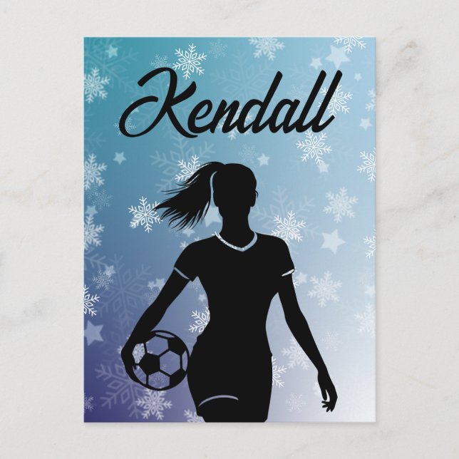 Carte Postale Fille de soccer Personnalisé Hiver Ombre Flocon de (Devant)