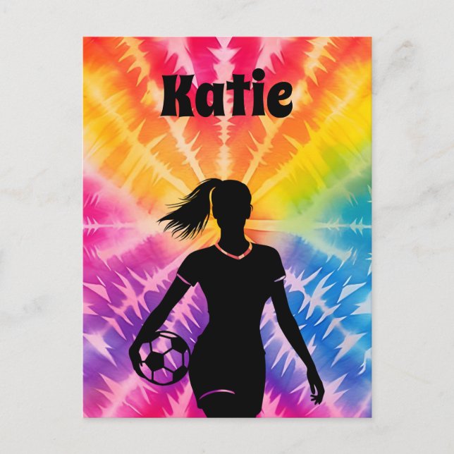Carte Postale Fille de soccer Personnalisée Cravate-Dye Rainbow  (Devant)