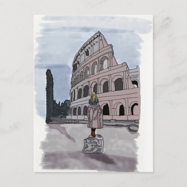 Carte Postale Fille devant le Colisée. (Devant)
