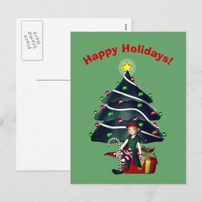 Carte postale Fille Elf Christmas Tree (Devant / Derrière)