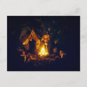 Carte Postale Fille elfe d'Acorn près du feu de camp en camping