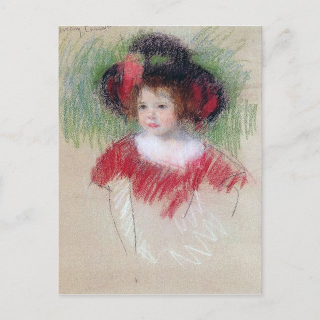 Carte Postale Fille en Big Bonnett et robe rouge, Mary Cassatt (Devant)