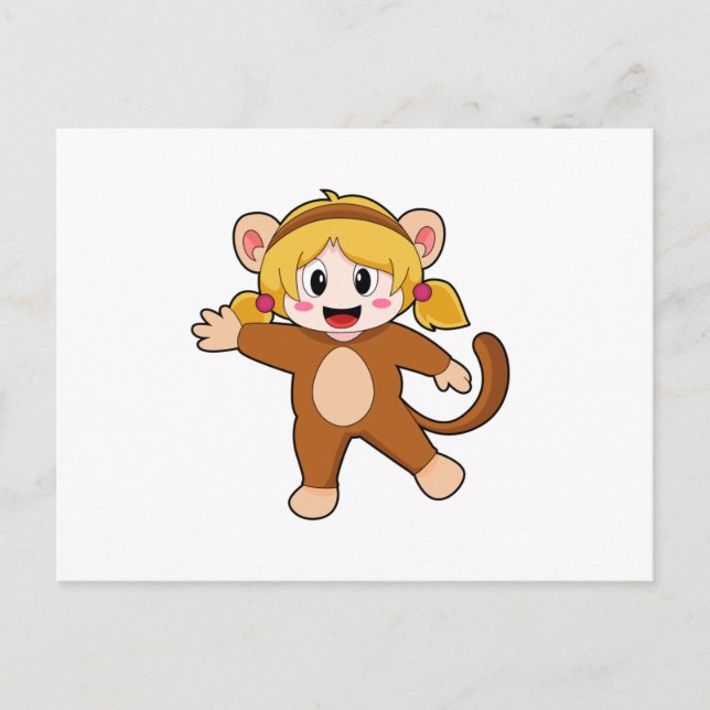 Carte Postale Fille en costume comme singe (Devant)