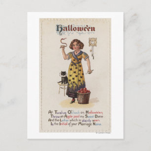 Carte Postale Fille en robe de chat noire avec chat noir