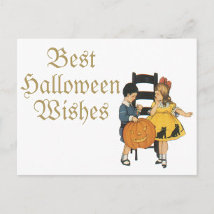 Carte Postale Fille en robe de chat noire Halloween