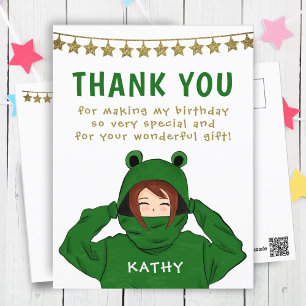 Carte Postale Fille en sweat à capuche grenouille verte Étoiles 
