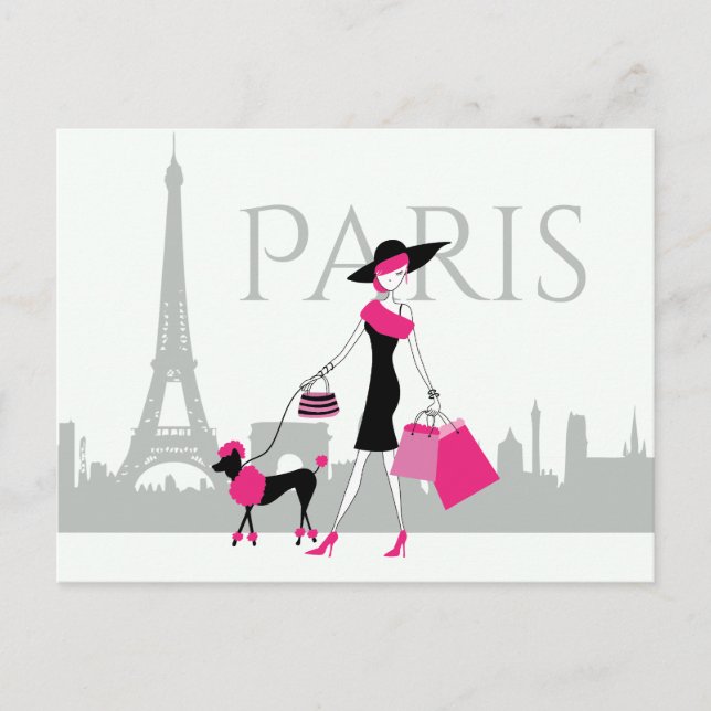 Carte Postale Fille et caniche à Paris avec la Tour Eiffel (Devant)