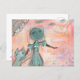 Carte Postale Fille et chat