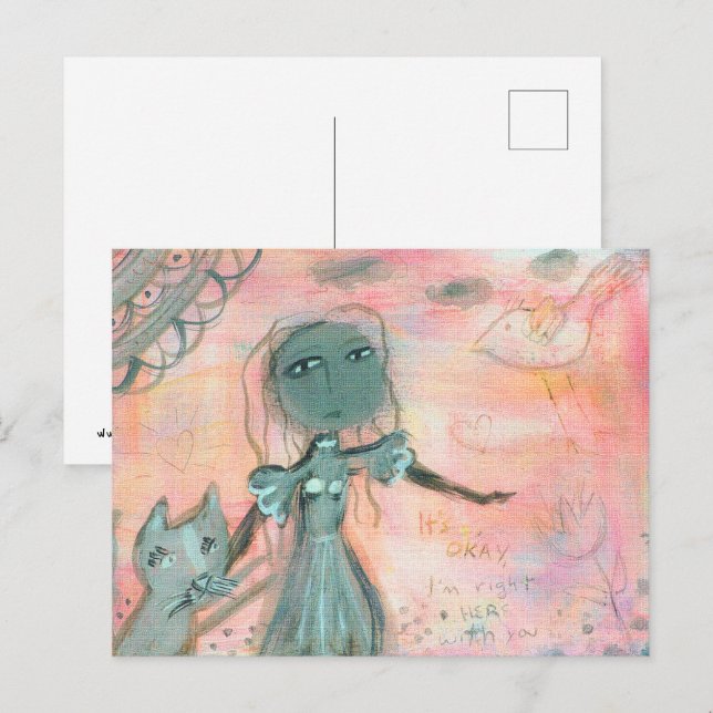 Carte Postale Fille et chat (Devant / Derrière)