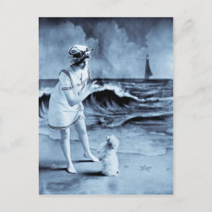 Carte Postale Fille et chien vintage 1913