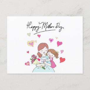 Carte Postale Fille et mère Joyeux Joyeux Joyeux Fête des Mères