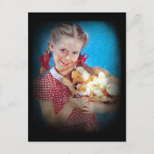 Carte Postale Fille et poussins