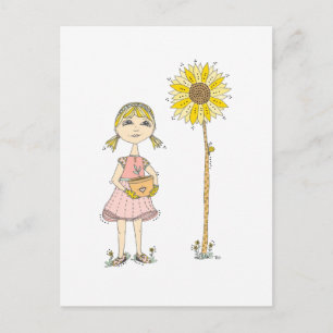 Carte postale Fille et Tournesol