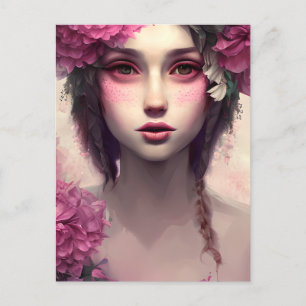 Carte Postale Fille éthérée avec des taches roses