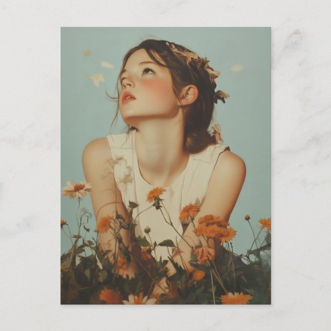 Carte Postale Fille éthérée en Fleur sauvage (Devant)