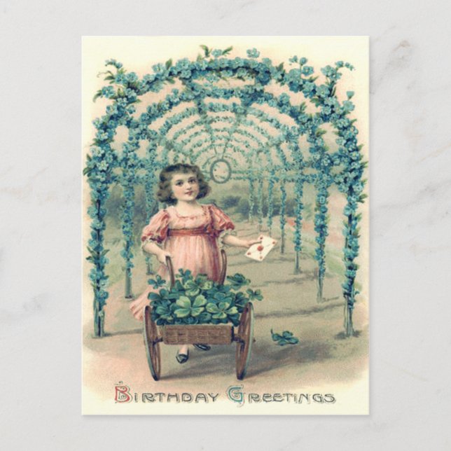 Carte Postale Fille Fille Lève À Quatre Feuilles Clover Oubliez- (Devant)