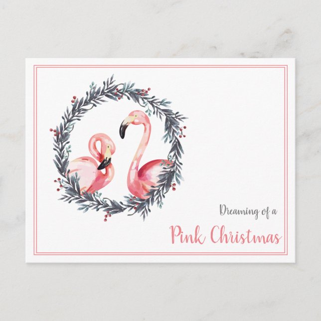 Carte Postale Fille Flamant rose rêvant d'un Noël rose (Devant)
