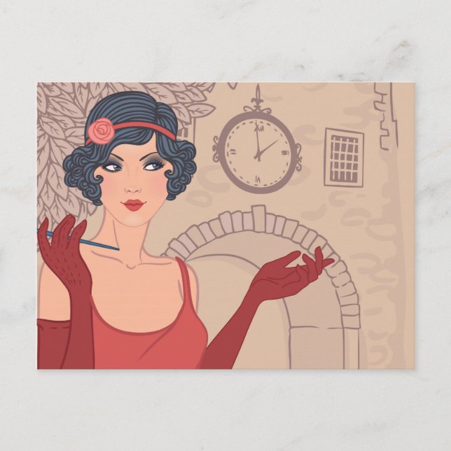 Carte Postale Fille Flapper illustrée (Devant)