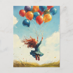 Carte Postale Fille flottante avec ballons