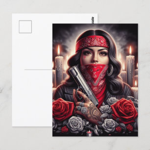 Carte Postale Fille Gangster Hip Hop art graphique chicano