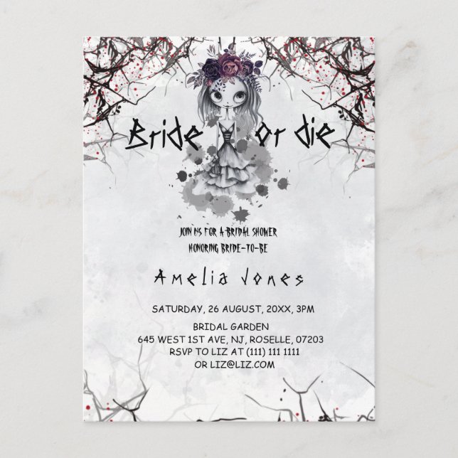 Carte Postale Fille gothique Cute Bridal Shower  (Devant)
