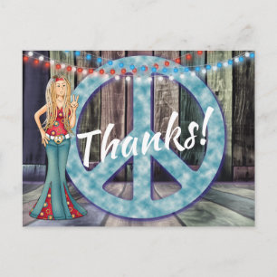 Carte Postale Fille Hippie et Merci Signe de Paix ! Merci