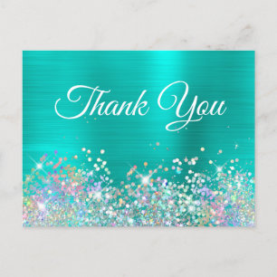 Carte Postale Fille Holo Parties scintillant Merci Turquoise