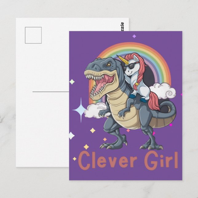Carte Postale Fille intelligente - Édition dinosaure à cheval li (Devant / Derrière)