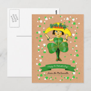Carte Postale Fille Irlandaise Vintage Nom personnalisé St. Patr