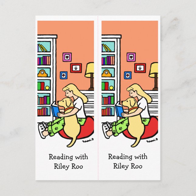 Carte Postale Fille lisant avec des signets de livre Retriever j (Devant)