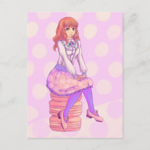 Carte Postale Fille Macaron rose