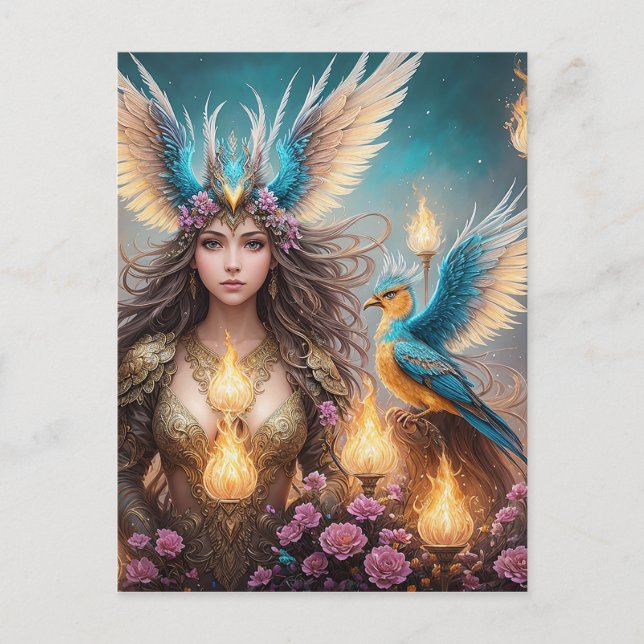 Carte Postale Fille, majestueuse peinture à l'huile de fenix, 3d (Devant)