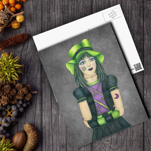 Carte Postale Fille Monstre Gothique Chapeau Vert Tatouages sur 