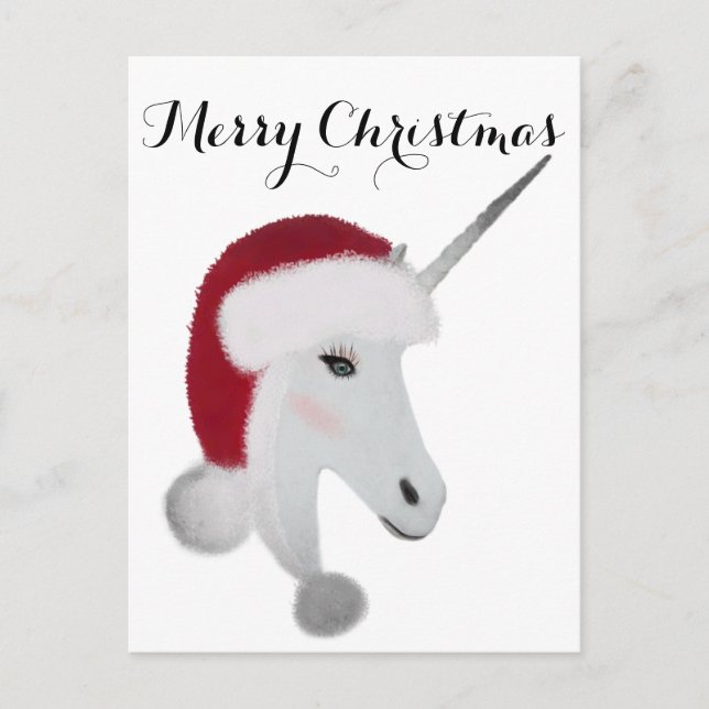 Carte Postale Fille Noël Unicorne Blanc Rouge Glam Girls (Devant)