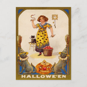 Carte Postale Fille Noir Chat Jack O' Lanterne