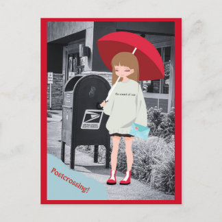 Carte Postale Fille Parapluie Rouge