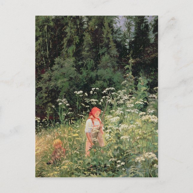 Carte Postale Fille parmi les fleurs sauvages, 1880 (Devant)