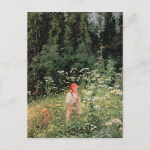 Carte Postale Fille parmi les fleurs sauvages, 1880