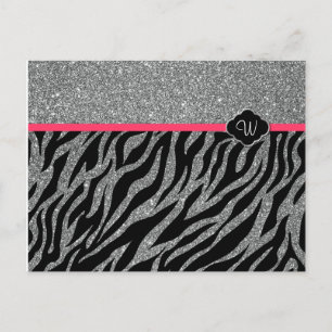 Carte Postale Fille Parties scintillant Argent Rose Zebra Ajoute