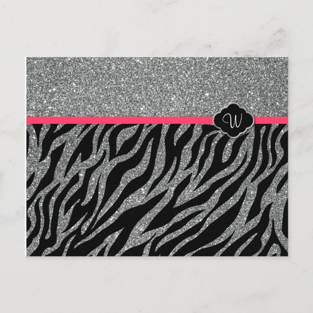 Carte Postale Fille Parties scintillant Argent Rose Zebra Ajoute (Devant)