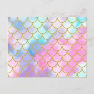Carte Postale Fille Pastel Ombre Parties scintillant or Sirène