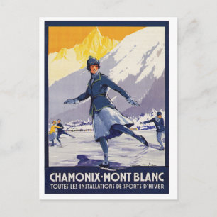Carte Postale Fille patinant sur la région de Chamonix-Mont-Blan