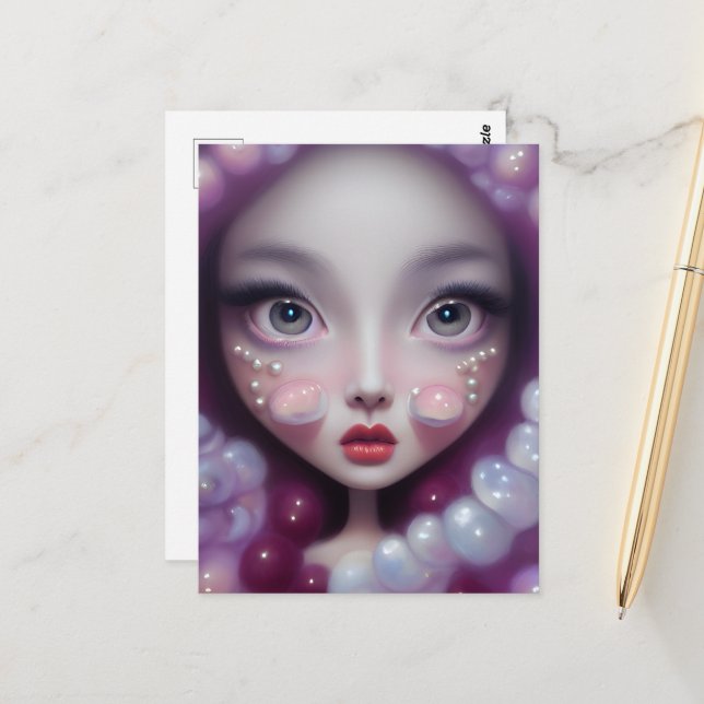 Carte Postale Fille perles et bulles (Devant/Arrière en situation)